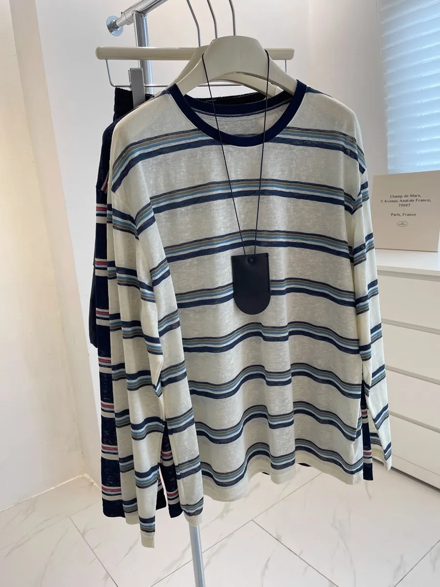 Ladies' Loose Fit Long Sleeve Striped T-Shirt Sun Protection Casual Wear Comfortable Draped Style Early Autumn Fashion