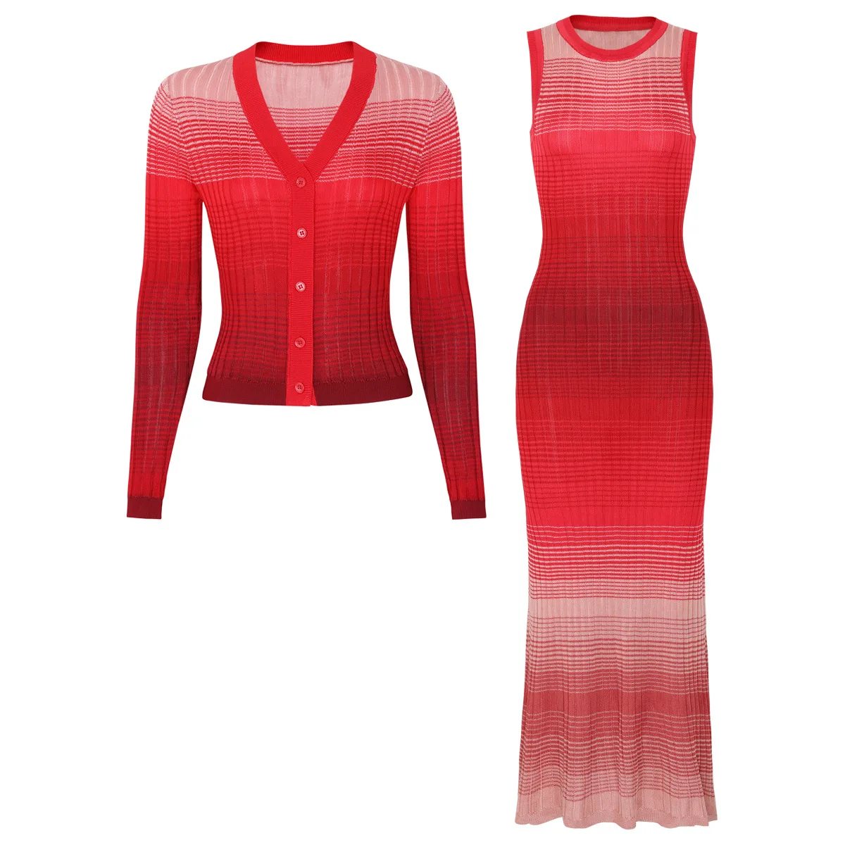 

Новое летнее длинное платье без рукавов с градиентом радуги, элегантное женское модное повседневное вязаное платье-кардиган, комплект из 2 предметов, женский