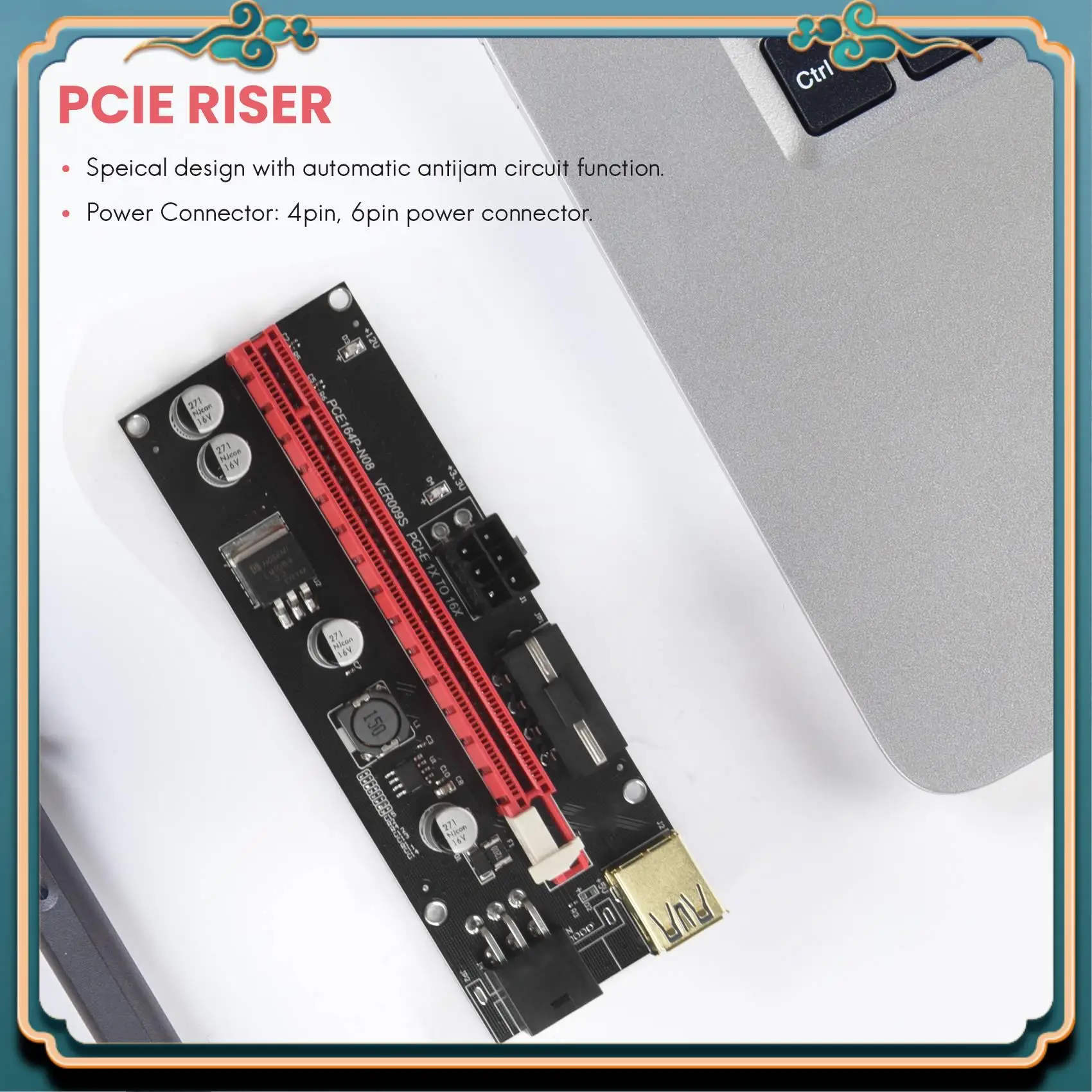 

(New)-6Pcs VER009 USB 3.0 PCI-E Riser VER 009S Express 1X To 16X Extender Riser Adapter Card SATA 15Pin To 6 Pin Power Cable