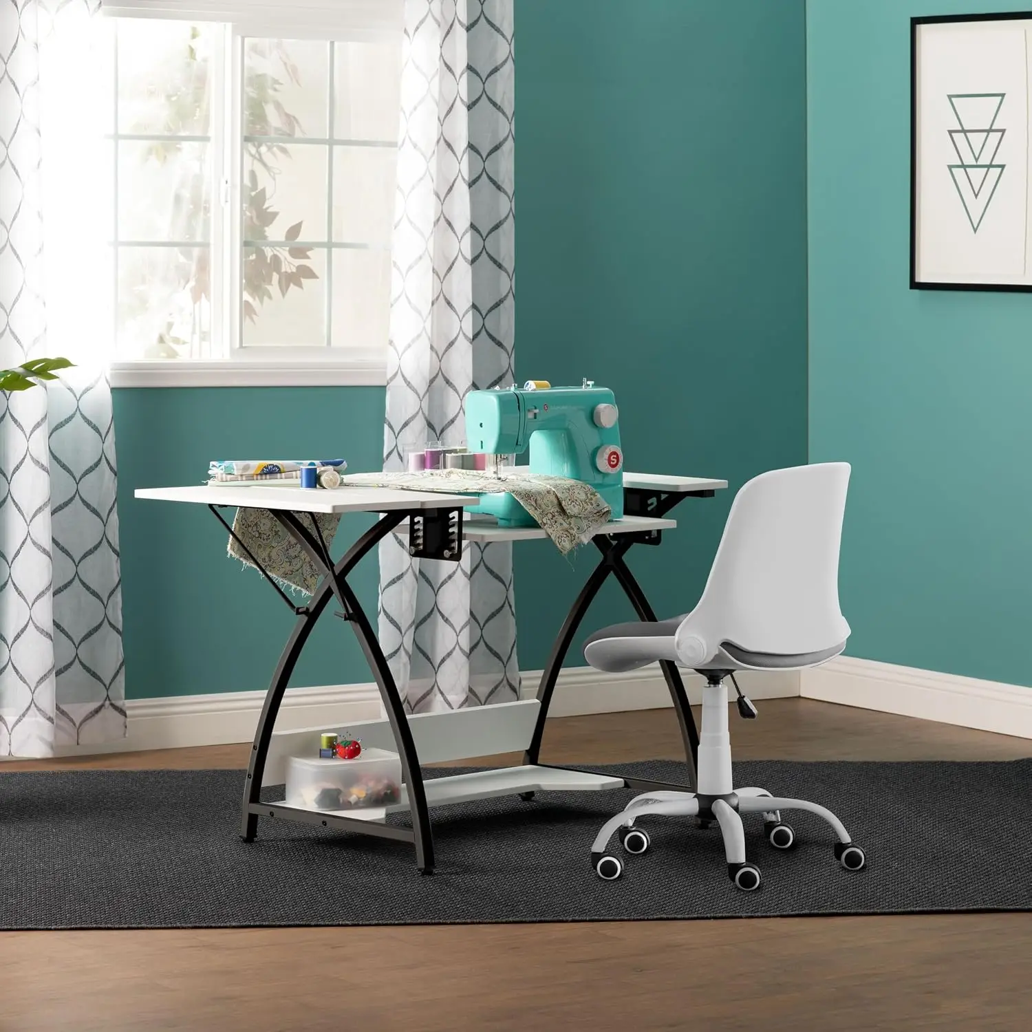 Comet Plus Hobby and Sewing Table with Storage Drawer + Shelves - Can Also Be Used as Computer Desk
