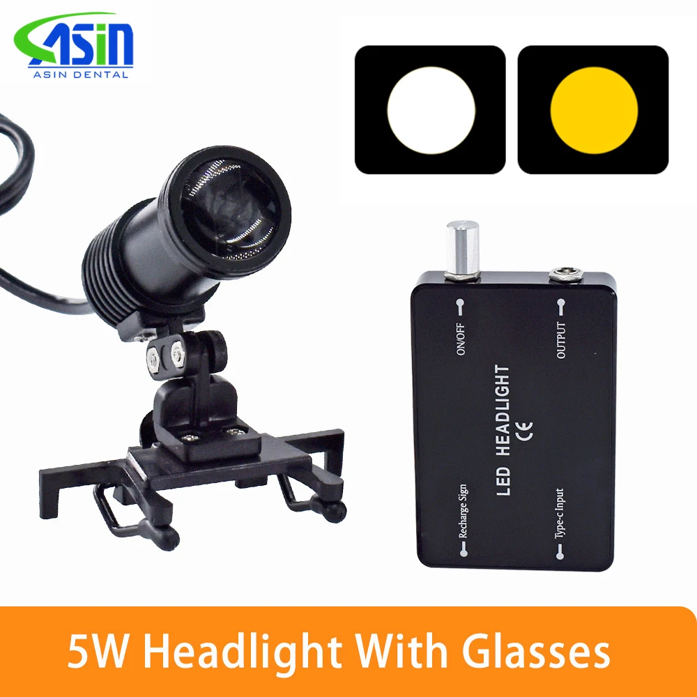 Dental LED Head Light for Dental Loupes With Glasses Clip Rechargable Lamp Adjustable Brightness