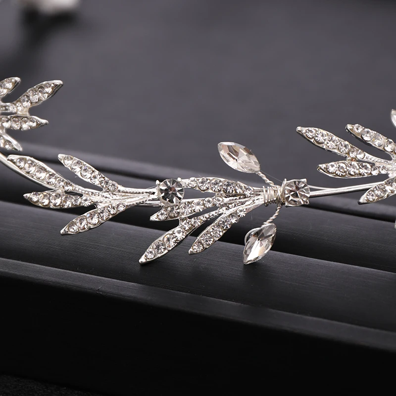 Wedding Hair Accessories Silver color Crystal Headband And Crown Leaf Rhinestone Wedding Headband Hair Band Bride Female  Tiara