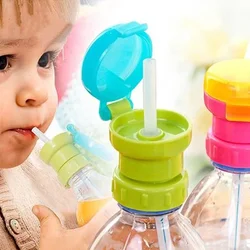 Children Water Bottle Cap Splash Proof Fruit Juice Soda Water Bottle Rotary Cap with Straw Safety Drink Straw Cap Feeding