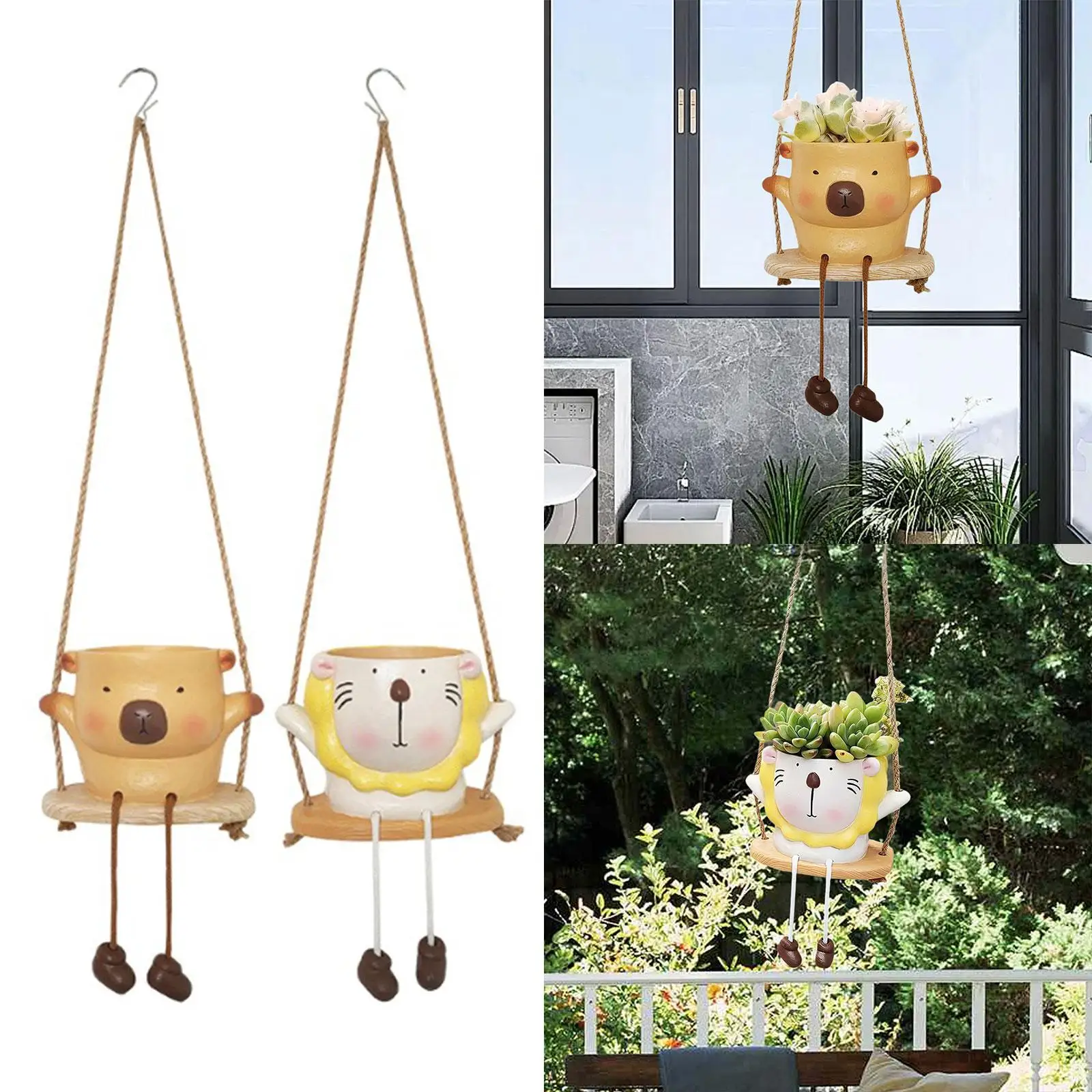 

Animal Shaped Hanging Planter Garden Decor Gift Resin Lightweight with Drainage