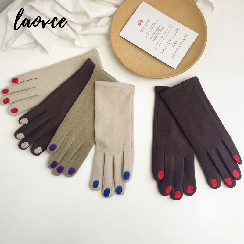Modische Nagellack-Handschuhe Elegante Damen Winter Vintage Vollfinger-Handschuhe Dicke Touchscreen-fähige Warme Fäustlinge für Frauen – Detail 2