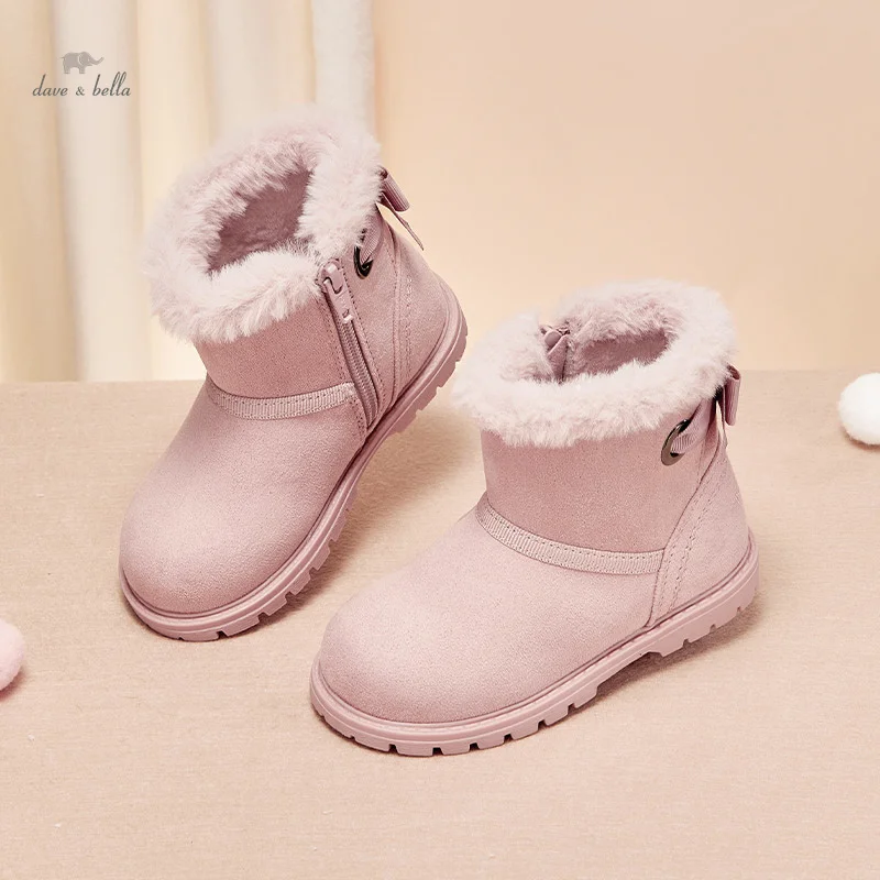 Dave Bella Winter Children Plush Shoes Boy Girls Fashion Boots Plush Kids Shoes Flat Slip on Warm Girls Short Boots DB4243947