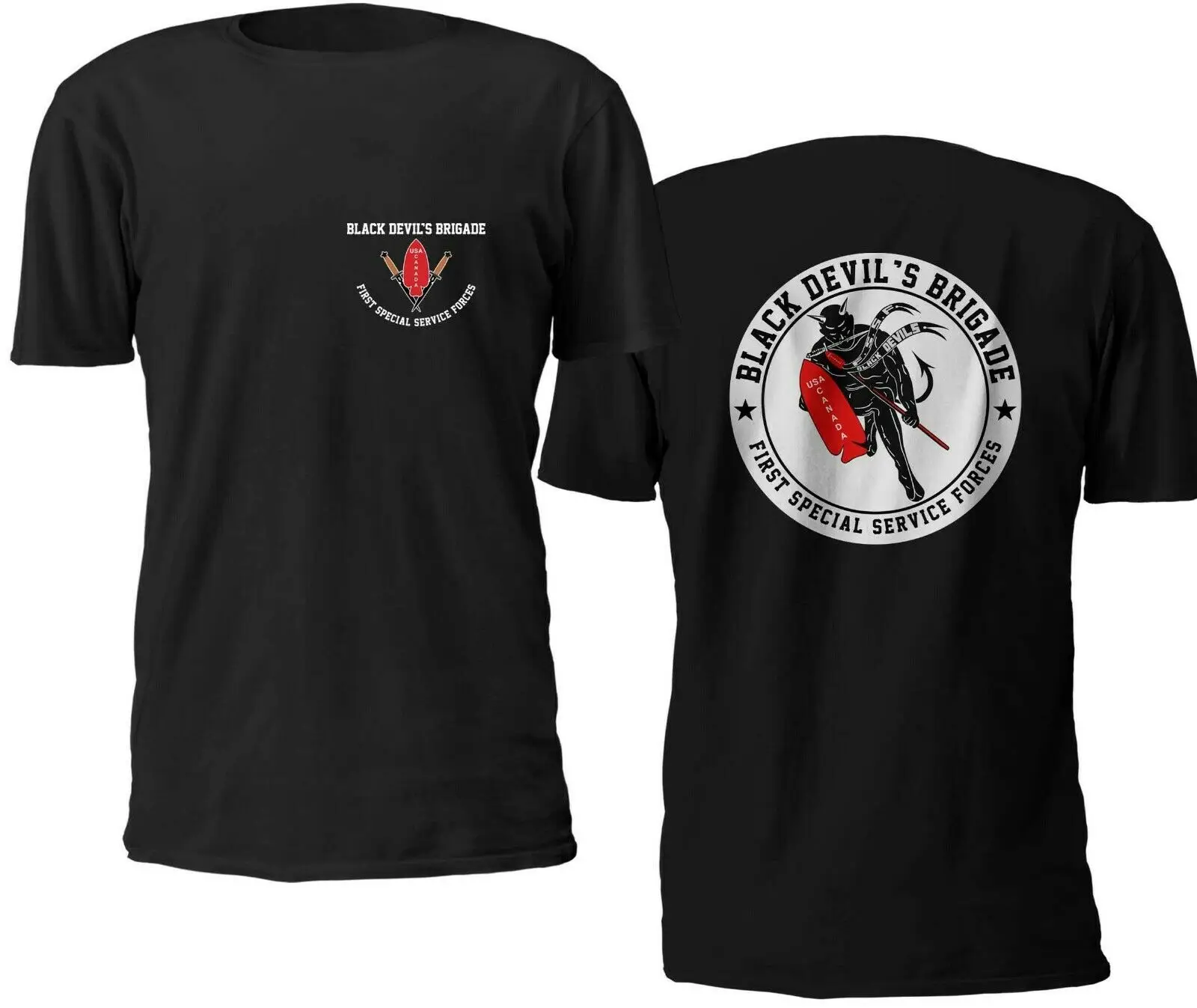 Usa Canada Black Devil Special Force Emblem T-Shirt. Premium Cotton Short Sleeve Mens T Shirt New S-3XL