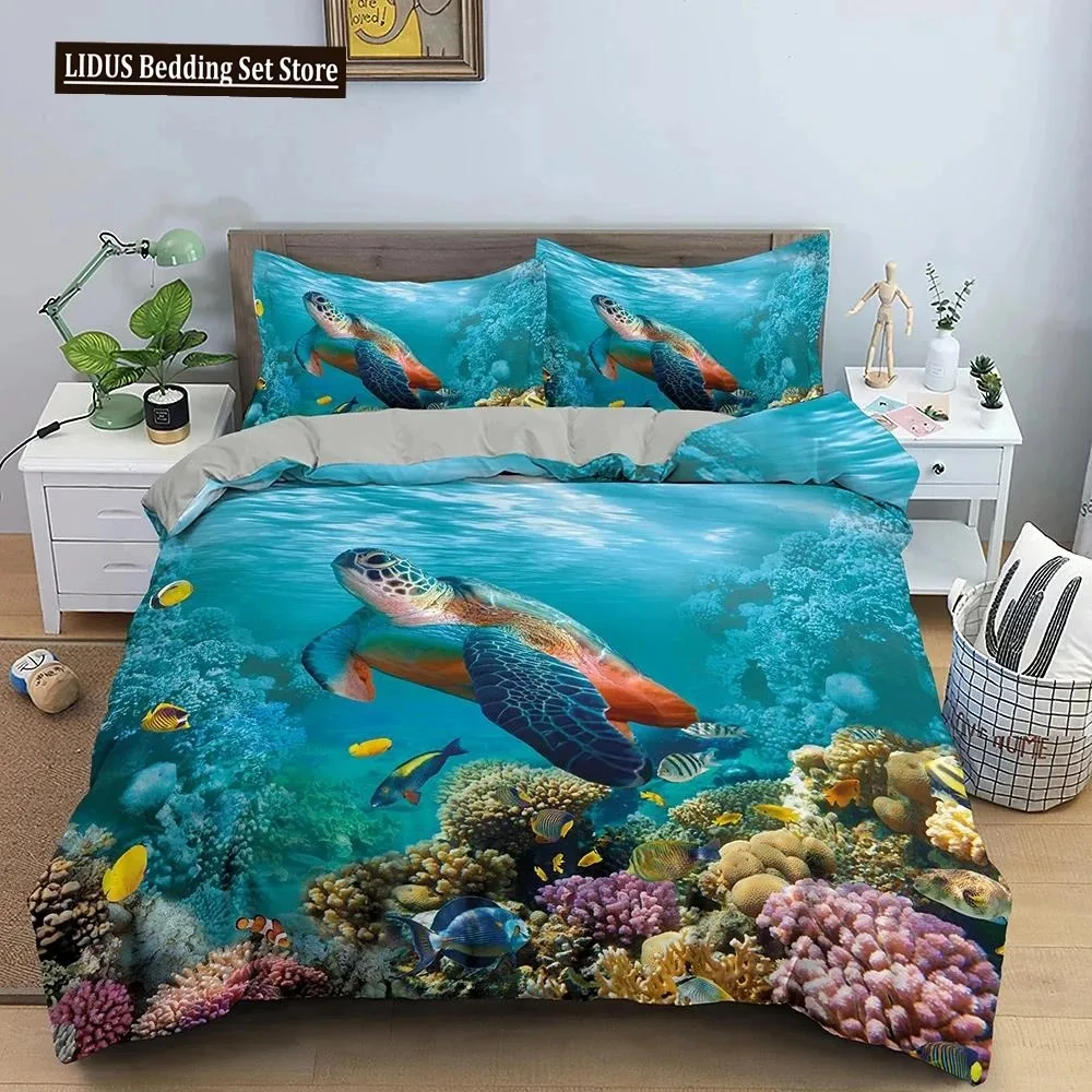 

3D Sea Turtle Beddings Set Psychedelic Animal Duvet Cover Comforter Covers Single Twin Full Queen King Polyester Quilt Cover