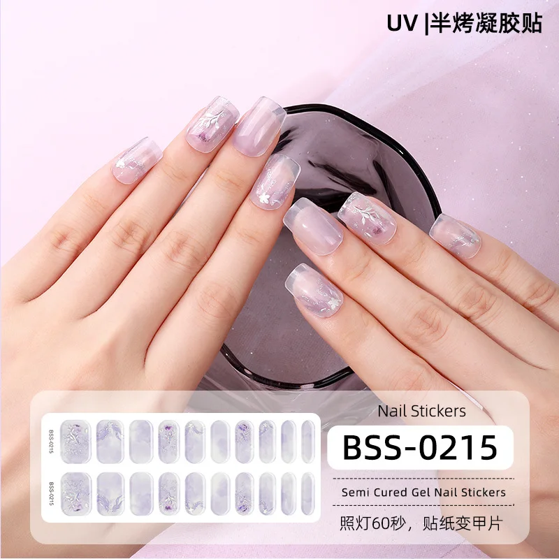 20 Strips Semi-Uitgeharde Gel Nail Nail Sticker Waterdichte Langdurige Volledige Dekking Nagel Decals Uv Lamp Nodig