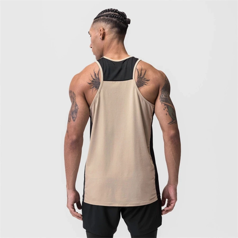 2023 New Men Tank top Gym Mesh splice Workout Fitness Bodybuilding sleeveless shirt clothing Sports Singlet vest men Undershirt