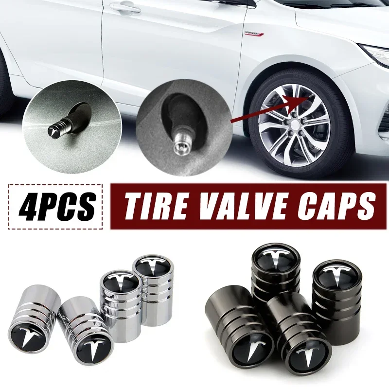 

4pcs Car Wheel Tire Valves Caps Stems Dust Cover for Tesla Model X Y 3 S Roadster P75D P85D P90D P100D Exterior Accessories