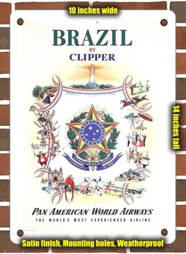 METAL SIGN - 1951 Brazil by Air World Airways - 10x14 Inches