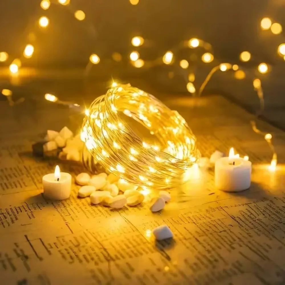 LED Copper Wire Fairy String Lights Battery Powered Twinkling Warm White for Christmas Wedding Party Table Decorations Home