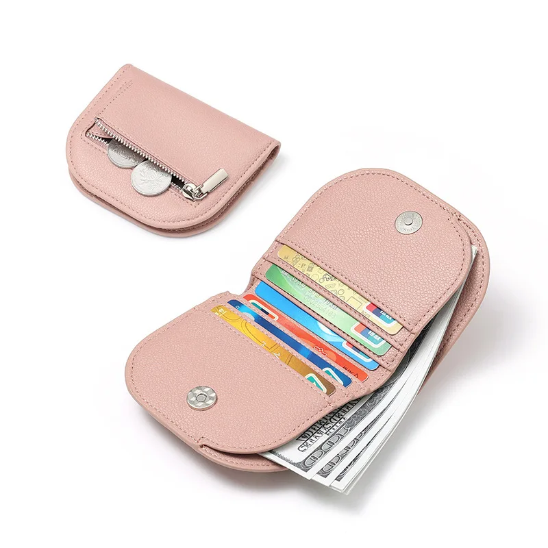 Ladies Short Wallet Litchi Pattern Original round Polka Dot Simple Elegance Foldable Large Capacity Coin Purse