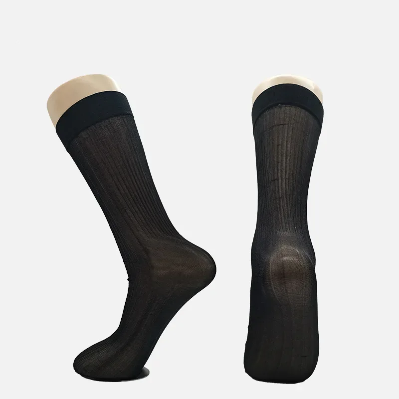 12 Pairs Mens Socks Wholesale Solid Color Thin Shiny Silk Long Socks for Man Sexy Nylon Elastic Business Casual Dress Stockings