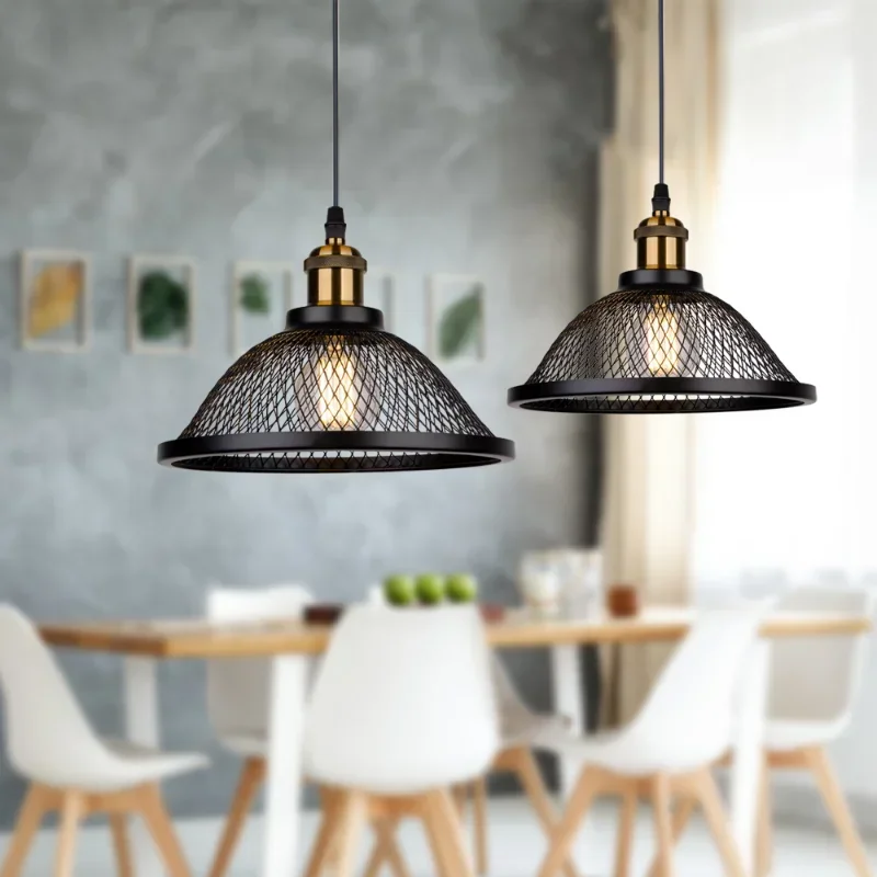 SANDYHA Modern Creative Pendant Light Retro Industrial Style Grid Led Lamps for Bedroom Bedside Dining Room Decor Chandeliers