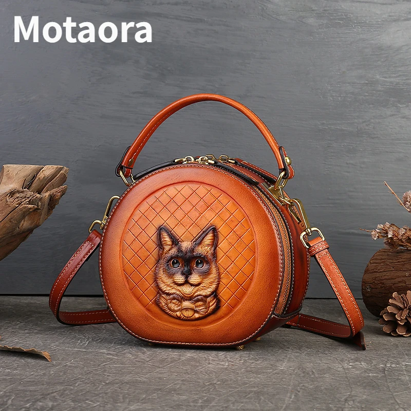 MOTAORA 2024 New Vintage Genuine Leather Women Shoulder Bags Animal Pattern Embossing Handmade Luxury Designer Ladies Handbags