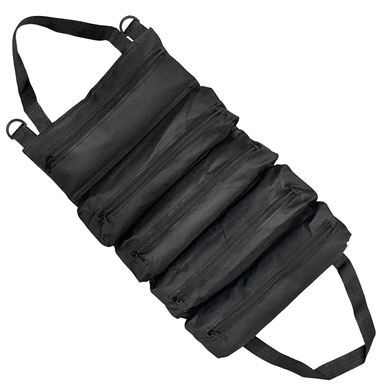 

B97A-Roll Up Сумка для инструментов Прочная молния Водонепроницаемая ткань Оксфорд Органайзер для переноски инструментов Портативные сумки для хранения Черный