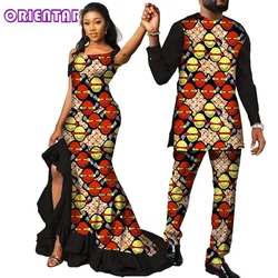 Ropa africana para parejas, vestido largo con estampado africano para mujer, conjunto de trajes africanos para hombres, ropa Bazin Riche para parejas, WYQ567