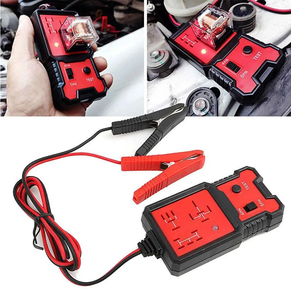 Tester relè per auto Analizzatore di rilevamento relè 4pin 5pin con clip a coccodrillo per diagnostiche di sistemi elettrici automobilistici Auto R U2d9