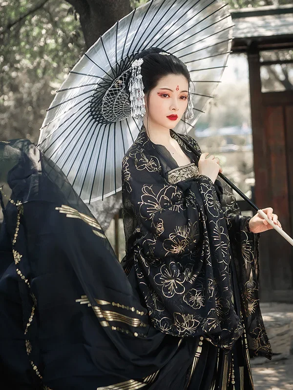 Modern Hanfu Women Chinese Traditional Dress Kimonos Mujer Ancient Tang Dynasty Set Hanbok Cosplay Retro Suit Black Series