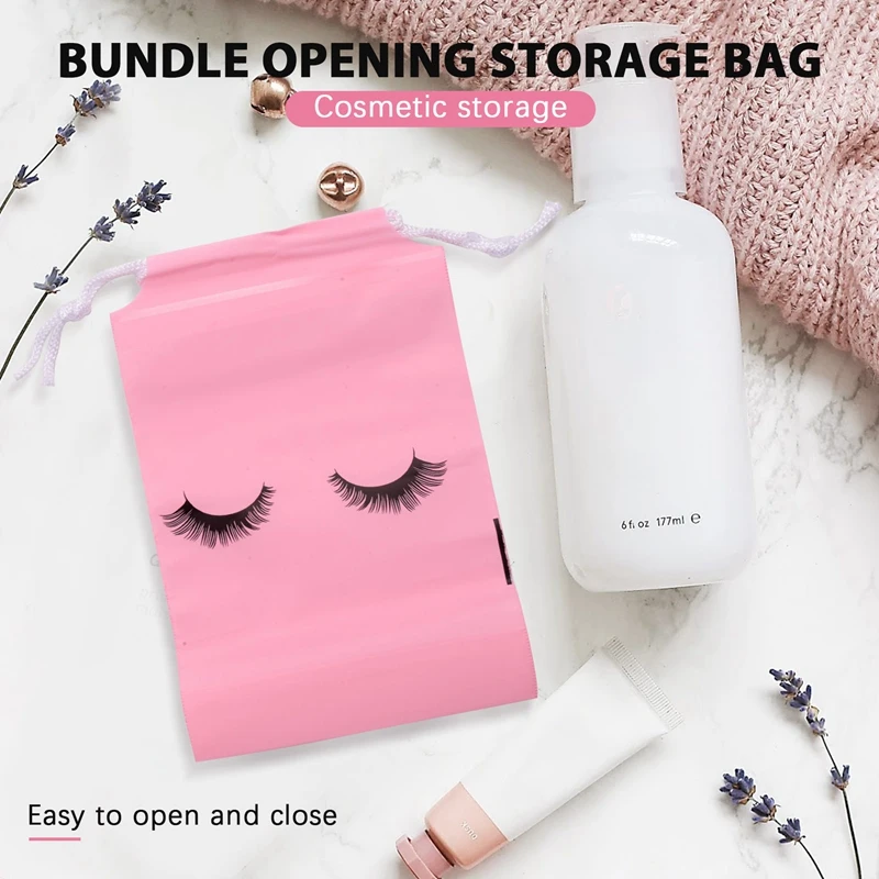 A20F-50 Pieces Eyelash Aftercare Bags Plastic Makeup Bags Toiletry Makeup Pouch Cosmetic Travel With Drawstring