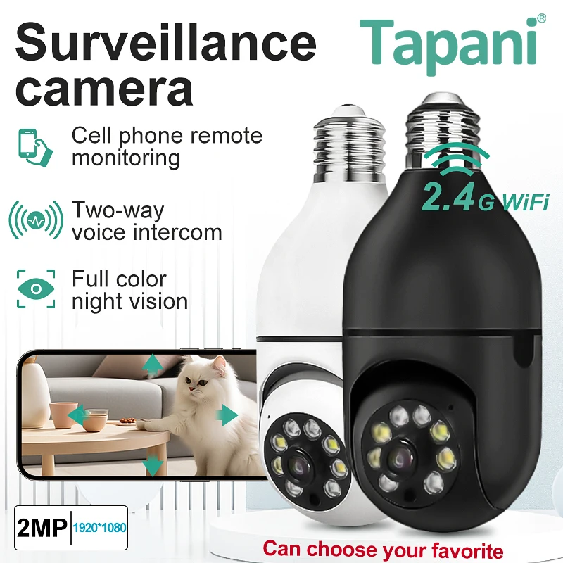 

Беспроводная PTZ-камера Full HD 1080P для умного дома, Wi-Fi камера видеонаблюдения с ночным видением, беспроводная камера-лампа с креплением на розетку