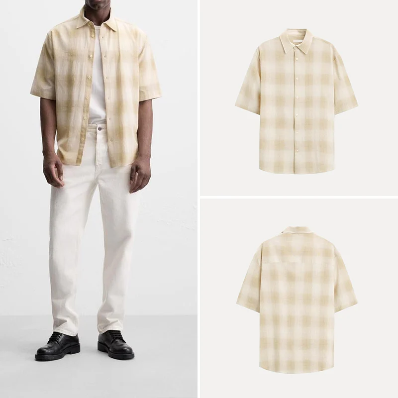 

Comfortable Plaid ort Sve Casual irt Spring New Sle Men's Faion All-Match Stand Fit Four Seasons Wear Polyester...