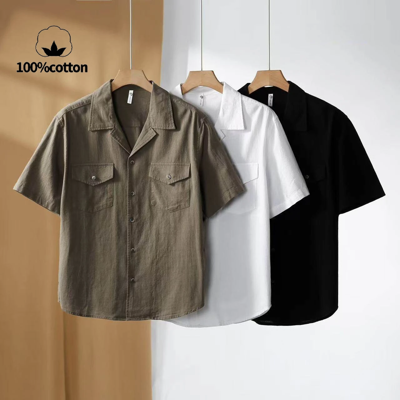 

Summer New Men's 100% Cotton Short Sleeve Shirt: Loose Fit, Cuban Collar, Vintage Casual – Breathable, Sweat-Wicking & Durable​