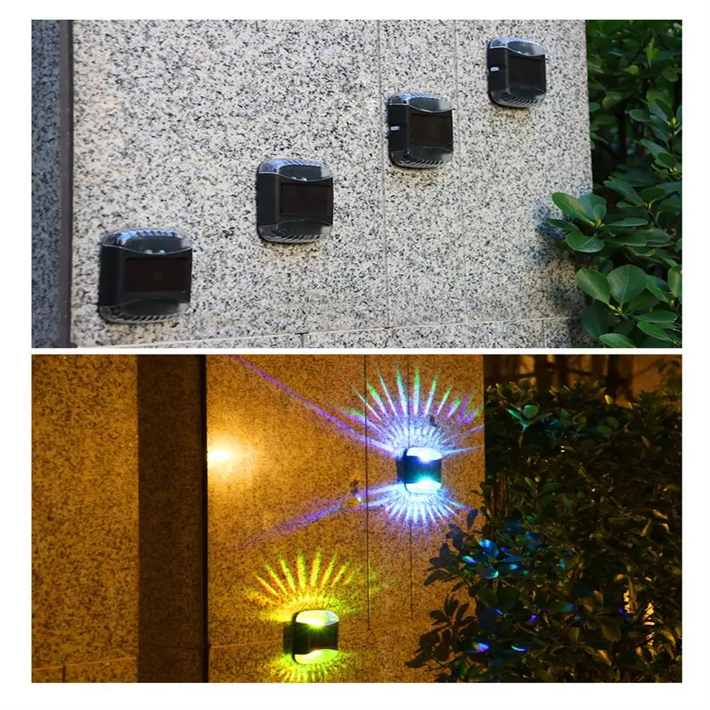 4pcs 4led Solar Wall Lamp Waterproof Up Down Luminous Night Light For Outdoor Garden Courtyard Decoration