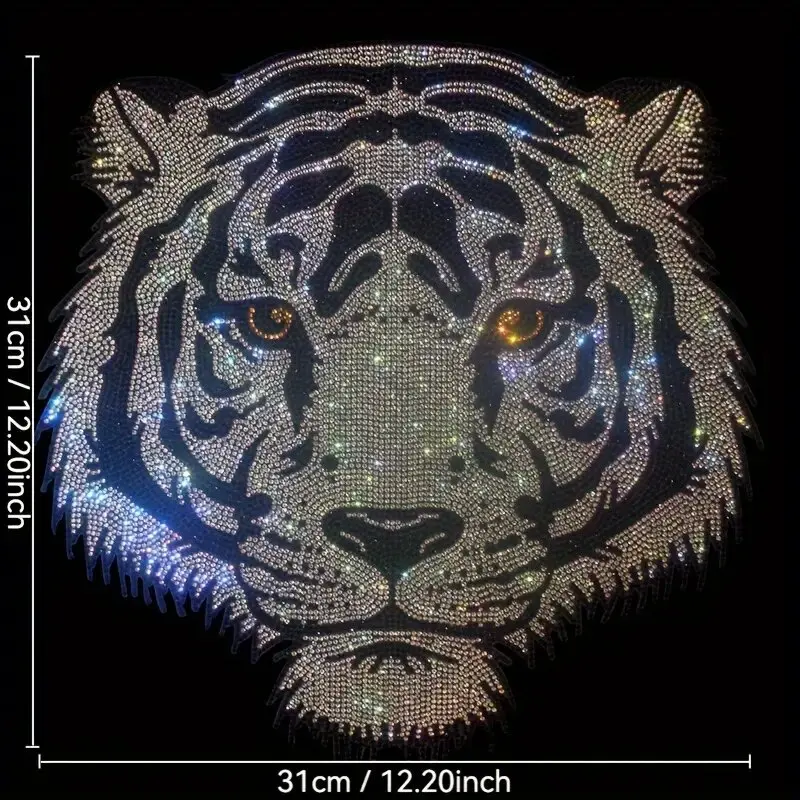 Sparkling Tiger Head Diy Rhinestone Transfer Decal For T-Shirts, Sweaters & Denim - No Power Needed, Craft Material