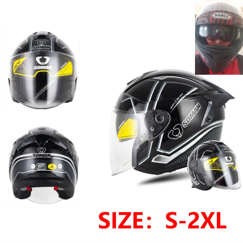

SOMAN мотоциклетные шлемы мужской 3/4 шлем с открытым лицом мото двойной козырек Capacete аксессуары для мотоциклов скутер линзы для верховой езды Casco DOT
