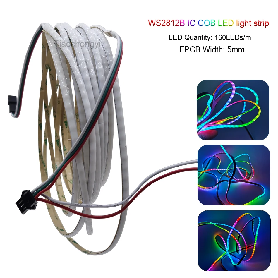 Pasek COB LED światło WS2812B IC RGB D5V o szerokości 5mm WS2812 indywidualnie adresowalne elastyczne taśma oświetleniowa o wysokiej gęstości 160