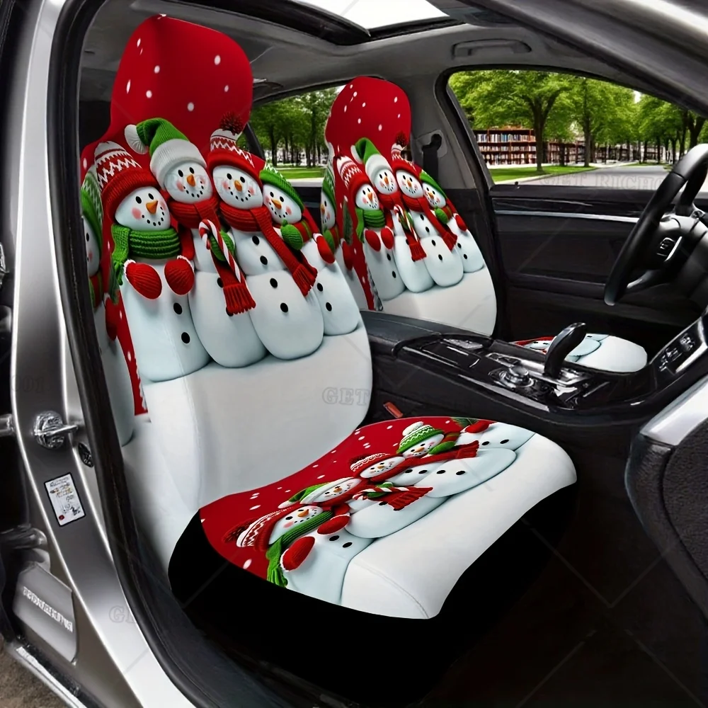 

2 шт. чехлы на автомобильные сиденья с рождественской тематикой и рисунком снеговика, передние сиденья, подходят для автомобилей, внедорожников, грузовиков, принтов, универсальная посадка