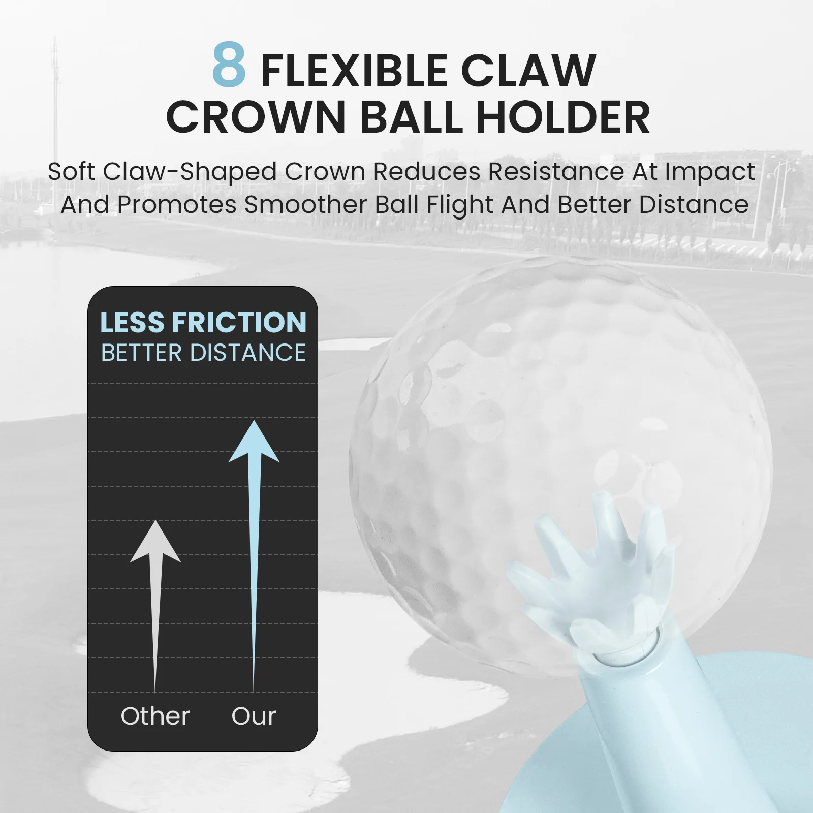 Adjustable Golf Rubber Tees 2 Pack Durable 8-Claw Base 2.1"-2.9"  Height for Driving Range Training