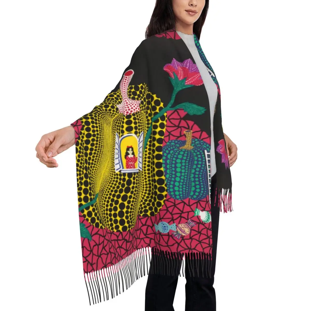 Customyayoi Kusama Abstract Schilderij Sjaal Wrap Voor Vrouwen Lange Winter Herfst Warm Kwast Sjaal Unisex Sjaals