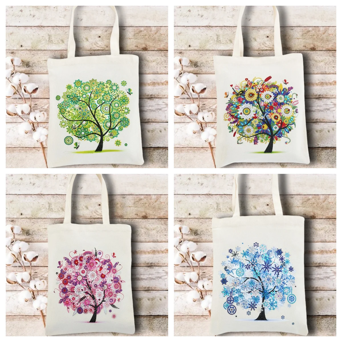 1pc DIY Season Diamond Painting Shopping Bag for Women Non- Woven Crystal Rhinestone Diamond Art Canvas Bags for Shopping Travel