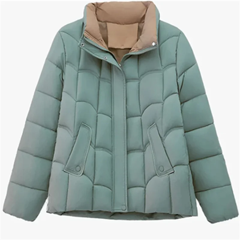 

Корейская зимняя женская парка 2025 года, хлопковая стеганая одежда, куртка, парки с воротником-стойкой, пуховое пальто, толстая теплая куртка-хлеб, верхняя одежда