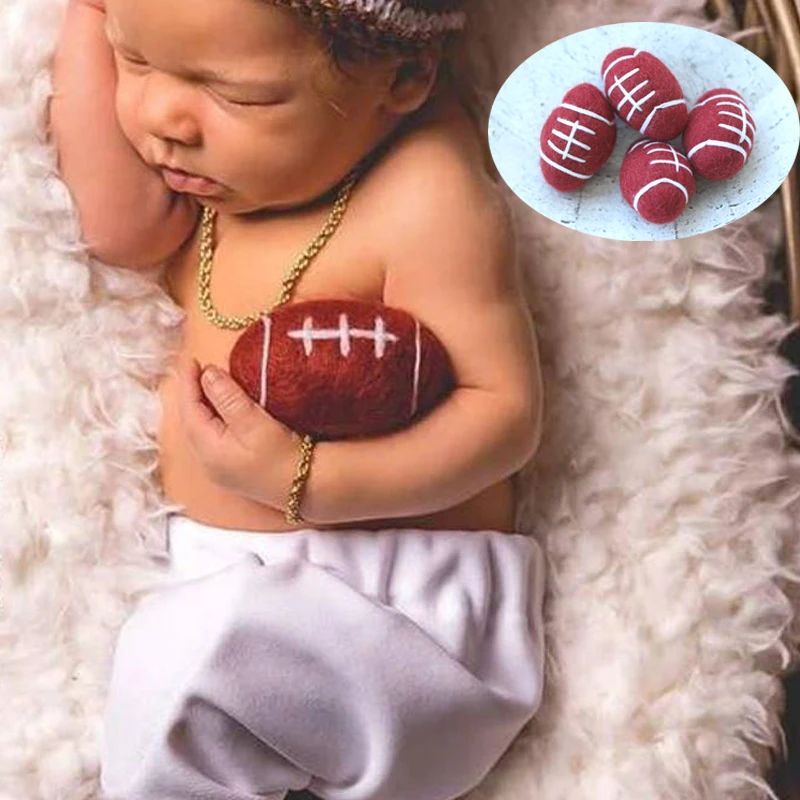 Handmade Newborn Photography Prop Accessories Felted Toys Set Wool Basketball  Rainbow Baby Gift Photo Shoot Boy Sport Football