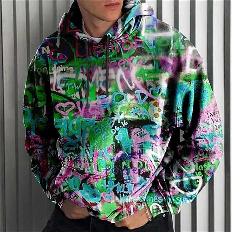 Autumn Winter men's Hooded Long Sleeve Sportswear Fashion Harajuku Street Graffiti Printed men's Hoodie Oversize Y2k Clothing