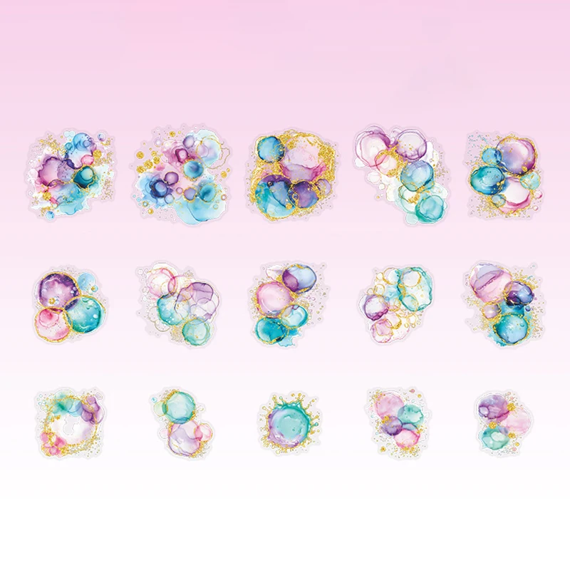 Adesivo fai-da-te con stampa a caldo fantasia da 3 pezzi, design con miscelazione ad acquerello, adatto per articoli di cancelleria, decorazioni per diari, ecc.