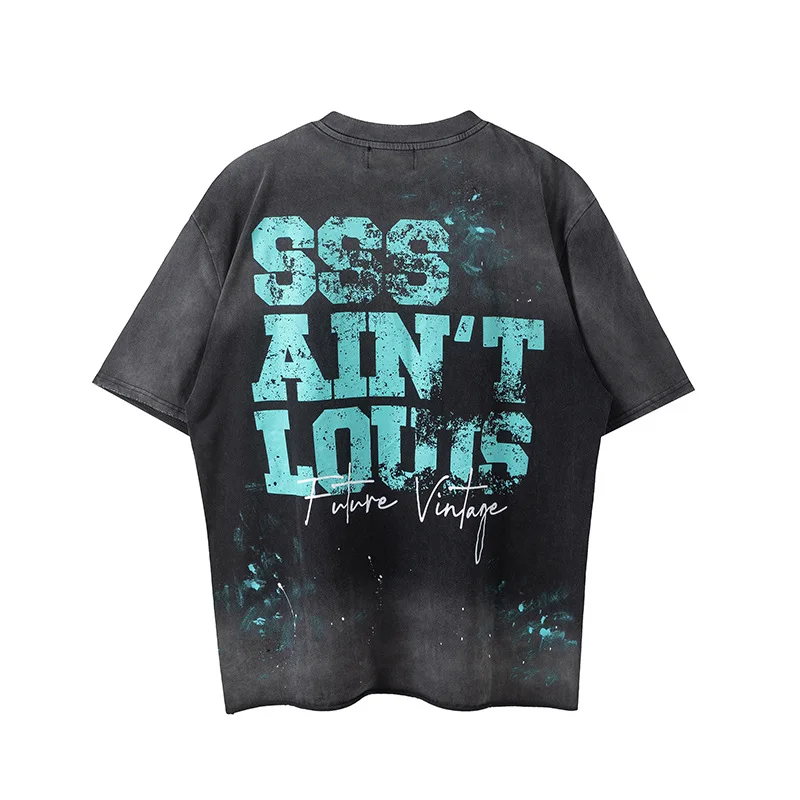 SSSAINT LOUIS Hand-painted logo letters on T-shirt Embroidered design Round neck short sleeve Available for both men and women