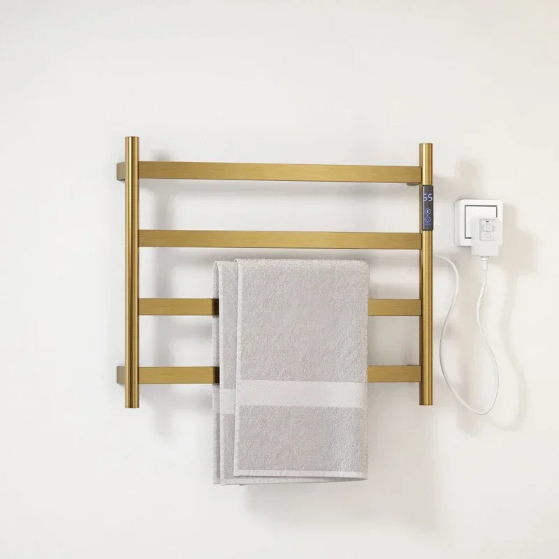 

Brushed Gold Electric Towel Rack Stainless Steel Temperature Control Smart Home Heated Rail Towel Warmer Elegant Design