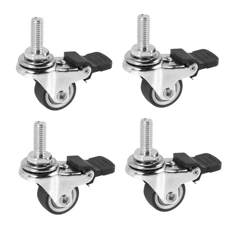 

WORTHOWN - 4 шт. миниатюрных колесиков 1 дюйм (M8x15 мм) из TPE, бесшумные, с тормозом, универсальные, для мебели, книжных шкафов, выдвижных ящиков