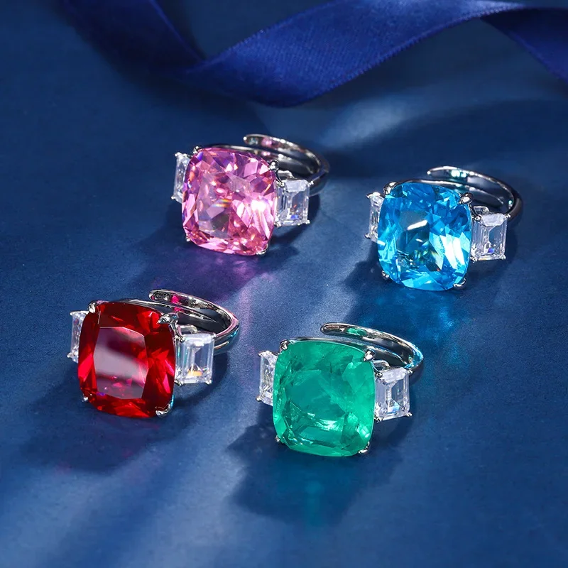 

S925 Silver Plated 18K Gold Plated PT950 Platinum Colored Treasure Temperament Luxury Ring Female Main Stone 14*16 Jewelry