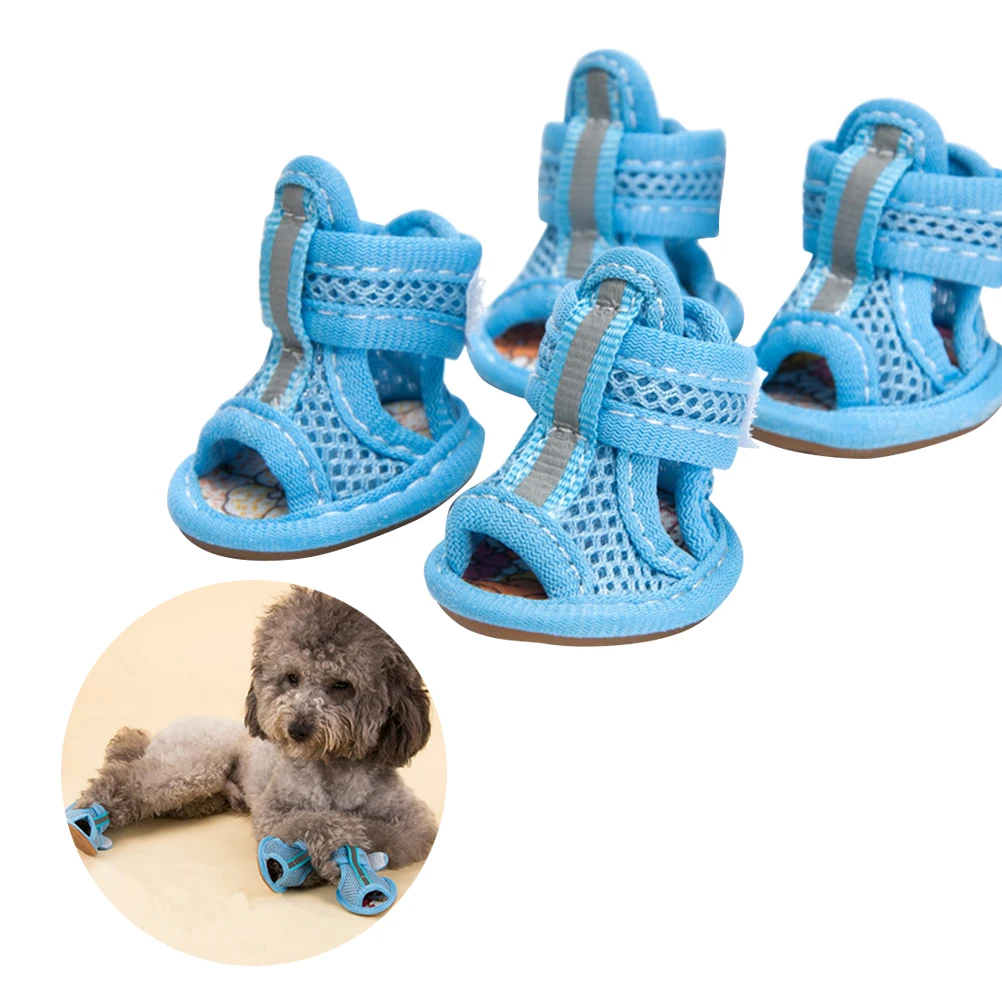 

4pcs Dog Shoes Pet Sandals Breathable Mesh Summer Anti Slip Flexible Sole Pavement Deck Beach Protection Easy 5 Sizes Pet