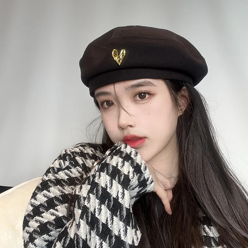 Korean-style heart beret, spring/autumn collection, trendy and elegant, versatile and fashionable, painter's hat that makes your