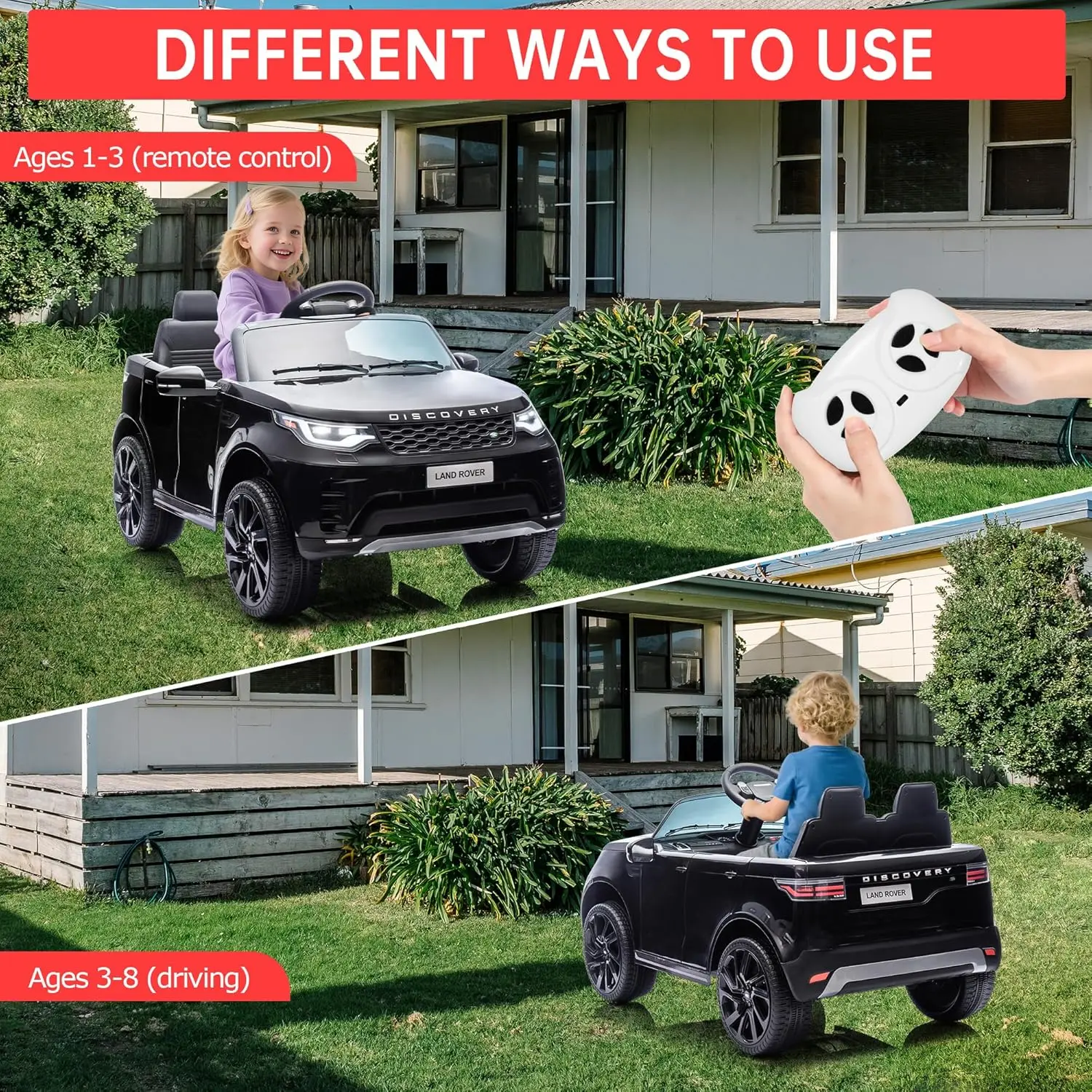 Kids Ride On Toys 12V Electric Ride-On Car with 2 Seaters, Remote Control, Dual Motor Music, Lights, Safety Seat for Boys&Girls