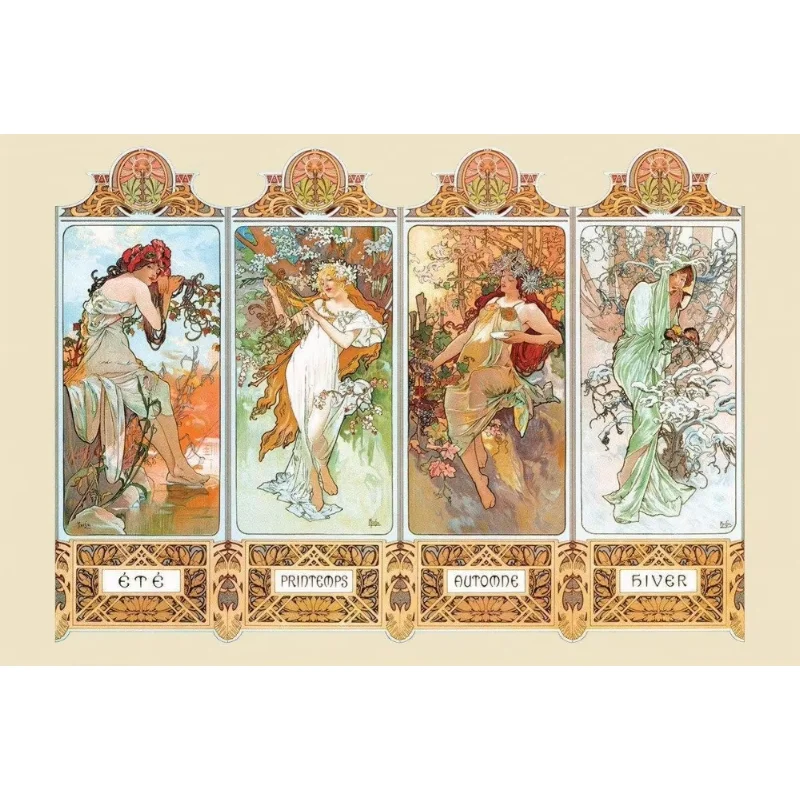 Home Decor The Four Seasons by Alphonse Mucha --Silk Art Poster Wall Sticker Decoration Gift