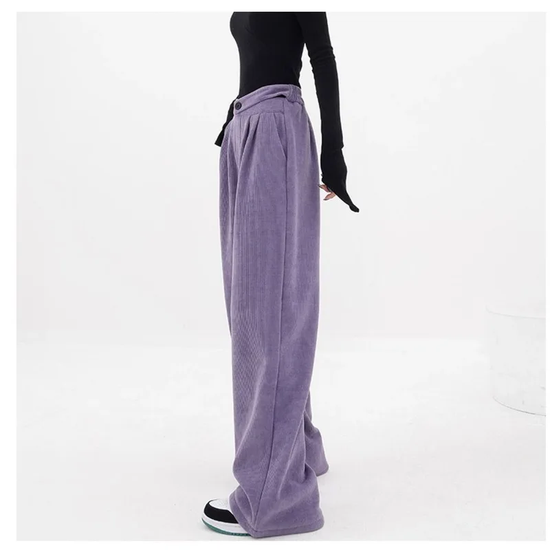 2025年秋冬新作 コーデュロイ ワイドレッグ レディース ハイウエスト カジュアル ストレートレッグ マキシ丈パンツ